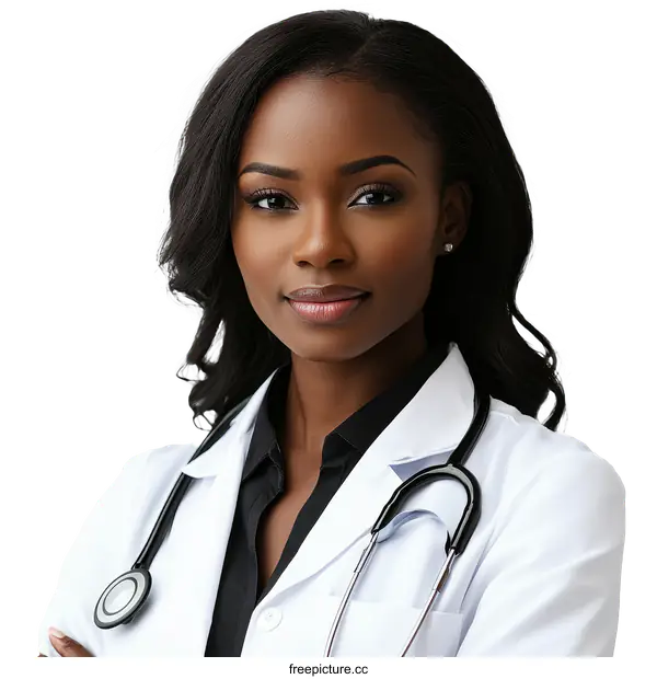 [Transparent Background PNG]Confident African American Female Doctor Portrait