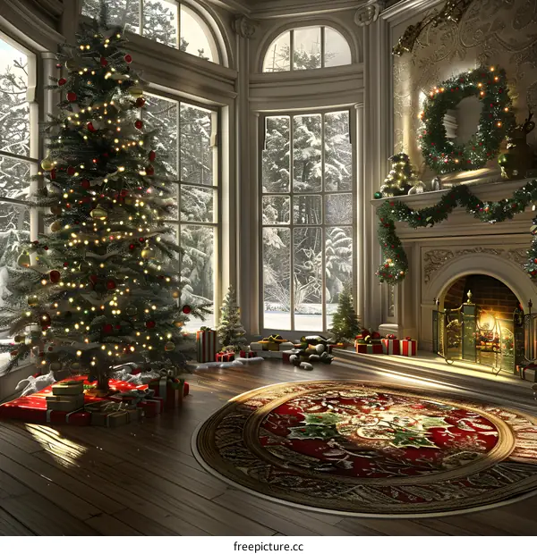 Christmas tree by the fireplace