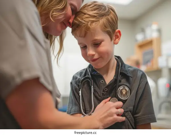 Pediatrician examining a young boy
