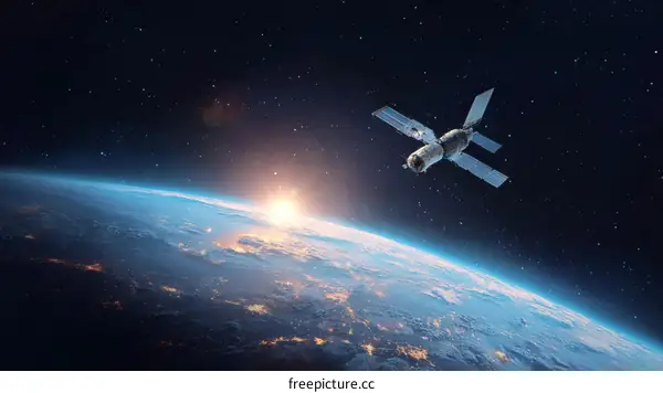 Space Station Orbiting Earth at Sunrise