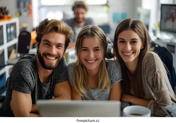 Happy Coworkers Smiling Together In The Office