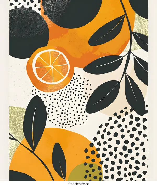 Abstract Orange Fruit and Leaves Pattern