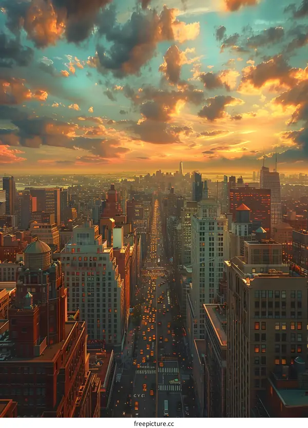 New York City Street at Sunset