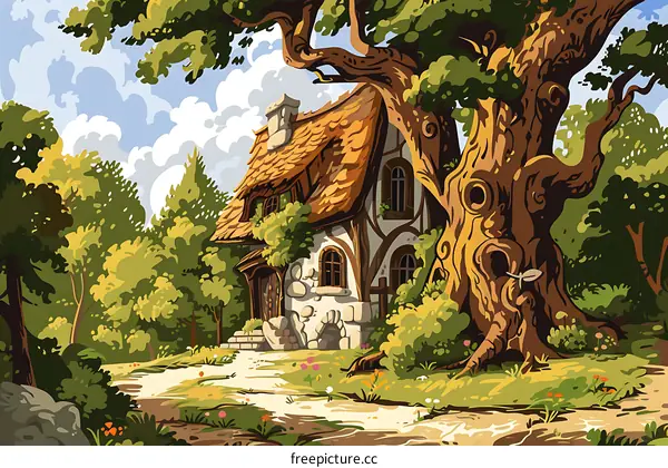 Charming Cottage in the Woods Illustration