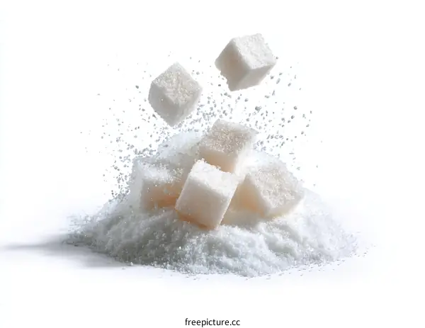 Sugar Cubes Falling into Powdered Sugar