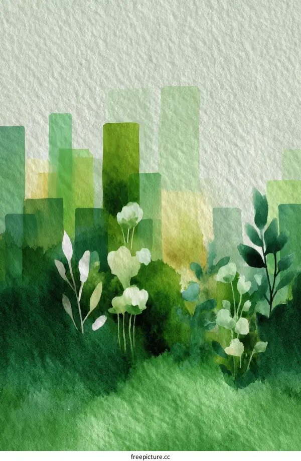 Abstract Watercolor Cityscape Illustration