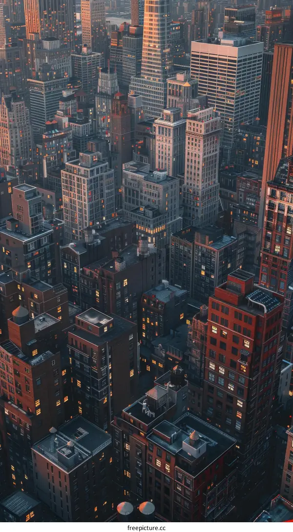Aerial View of a Cityscape at Dusk