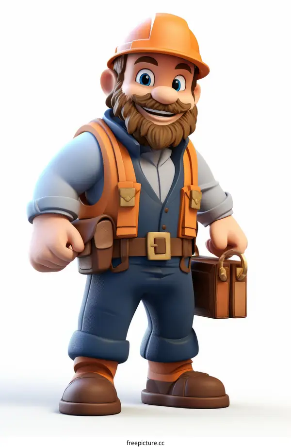 Worker on Construction Site with Helmet and Tool Belt