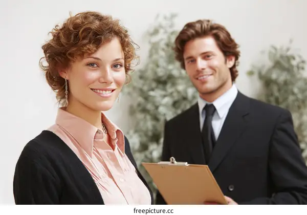 Two Caucasian Business Professionals in Formalwear