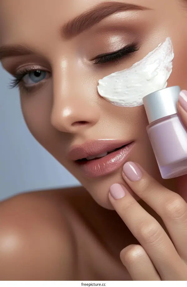 Close up of woman applying cream on her face