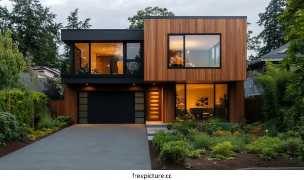 Modern House Exterior Featuring Wood Siding and Black Accents