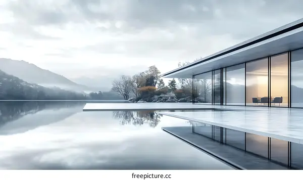 Modern Villa by the Lake in Misty Mountains