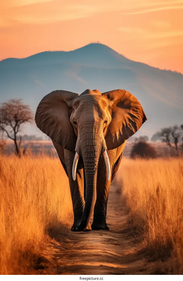 African elephant walking through the savanna