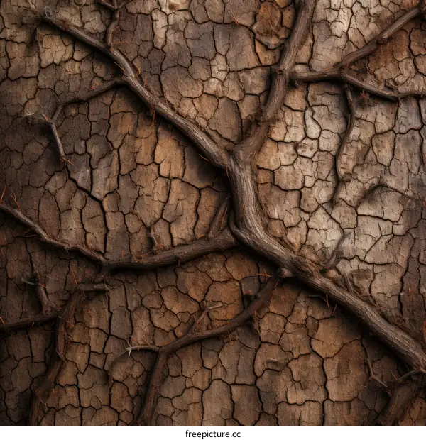 gnarled branches growing on cracked earth