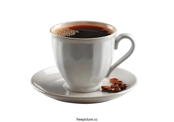 [Transparent Background PNG]Elegant White Coffee Cup with Coffee Beans