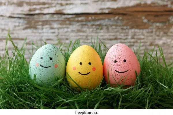 Colorful Easter Eggs Nestled in Grass