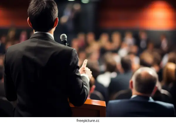 Businessman giving a speech during a conference