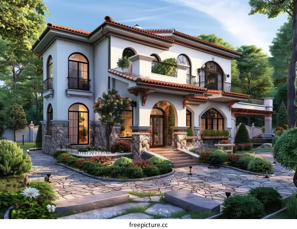 Luxury Villa Exterior with Lush Landscaping