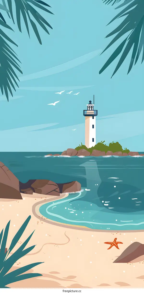 Lighthouse on a Small Island in the Ocean