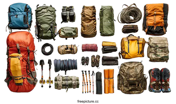 [Transparent Background PNG]Comprehensive Camping Gear Collection on White Background