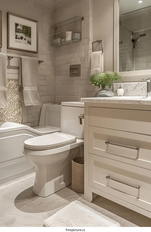 IKEA style bathroom design, including bathtubs, toilets, sinks, showers and towel racks