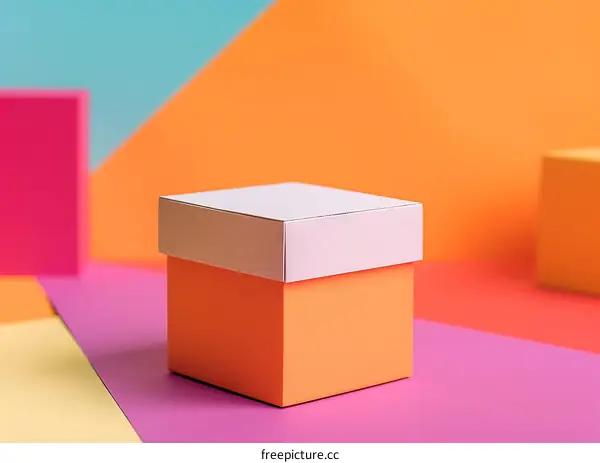 Orange Gift Box on Colorful Background