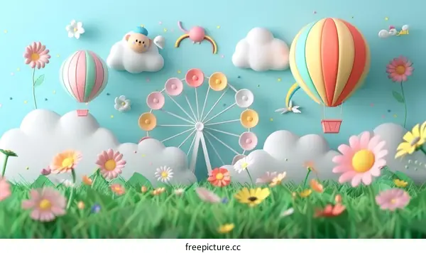 Whimsical Amusement Park Adventure in a Dreamy Landscape