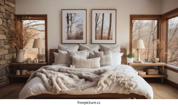 Cozy Modern Farmhouse Master Bedroom With Wood Accents and Neutral Colors