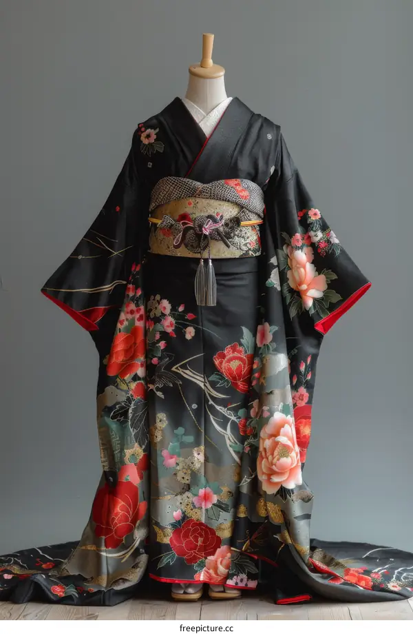 Traditional Japanese Kimono with Floral Pattern