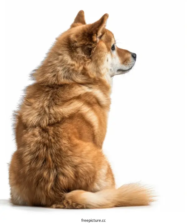 Fluffy brown dog looking away