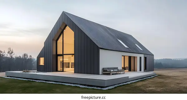 Modern House with Large Windows and a Deck