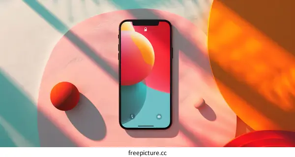 Smartphone on Background with Geometric Shapes and Sunlight