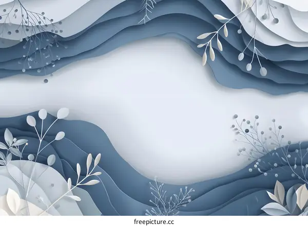 Blue Paper Cut Style Background With White Floral Illustration