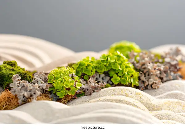 Close Up Of Green Plants Growing On White Sand