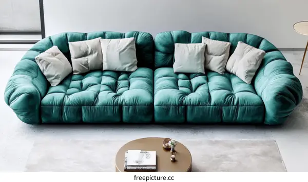 Teal Modern Sofa with Cushions