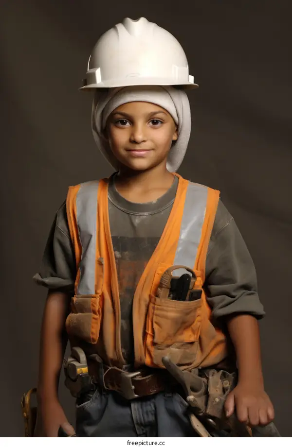 Young construction worker wearing hard hat and safety vest