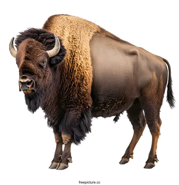 [Transparent Background PNG]American Bison Standing on White Background