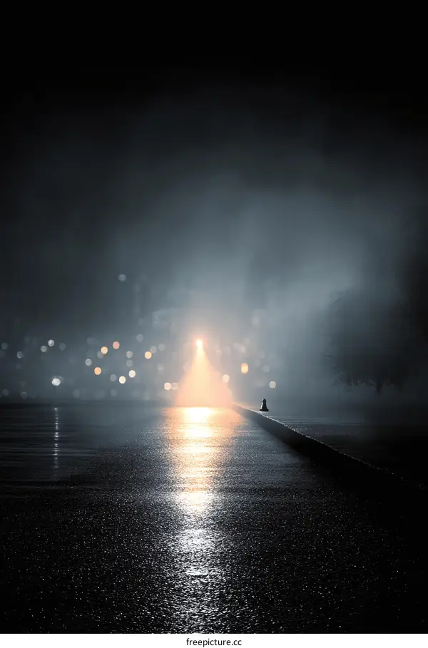 Lonely Figure Under a Spotlight at Night