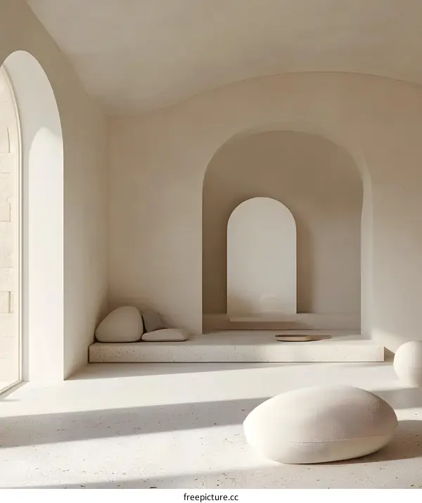 Minimalist Interior Design with Archways and Pebble Cushions