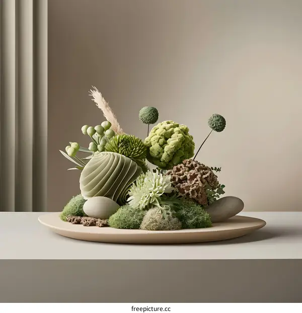 Abstract Minimalist Green and Brown Floral Arrangement