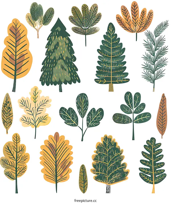 Hand Drawn Forest Trees Illustration Set