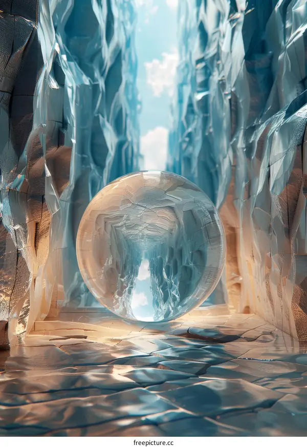 Mystical Crystal Orb in a Futuristic Ice Canyon