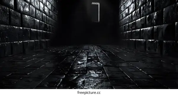 Dark Brick Pathway With Light At End