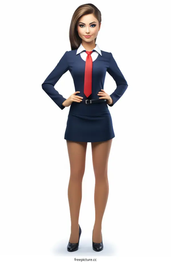 Confident Businesswoman in Formal Suit and Red Tie