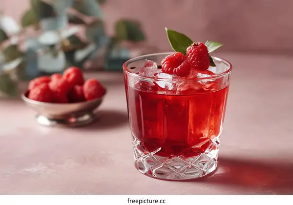 Raspberry Iced Drink in a Crystal Glass