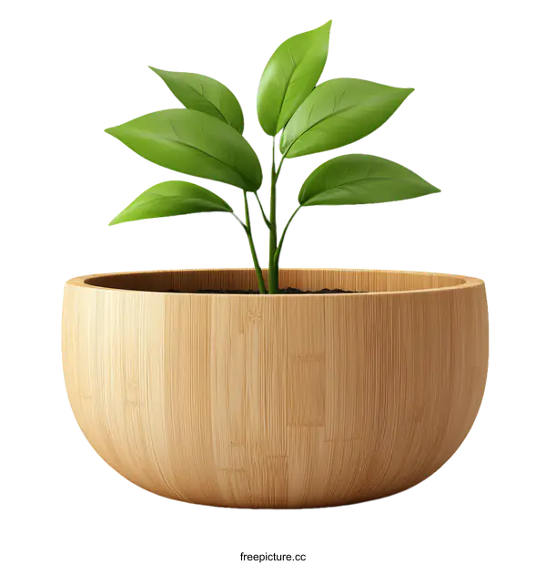 [Transparent Background PNG]Small Plant in a Wooden Bowl