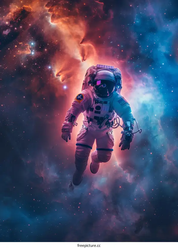 Astronaut in a spacesuit floating in the vastness of space
