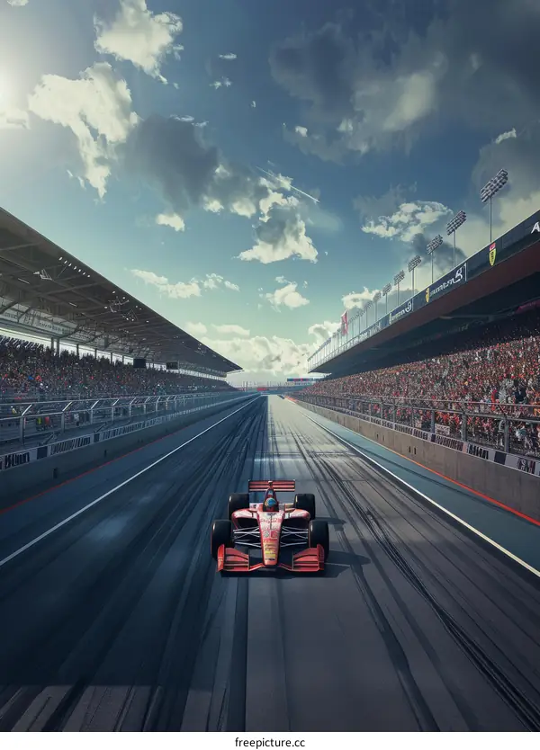 Formula One Race Car Speeding Down Track with Spectators