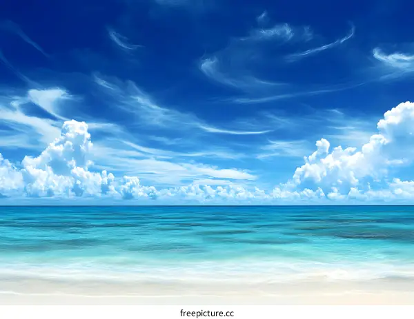 Blue Sky and White Clouds Over a Tropical Beach