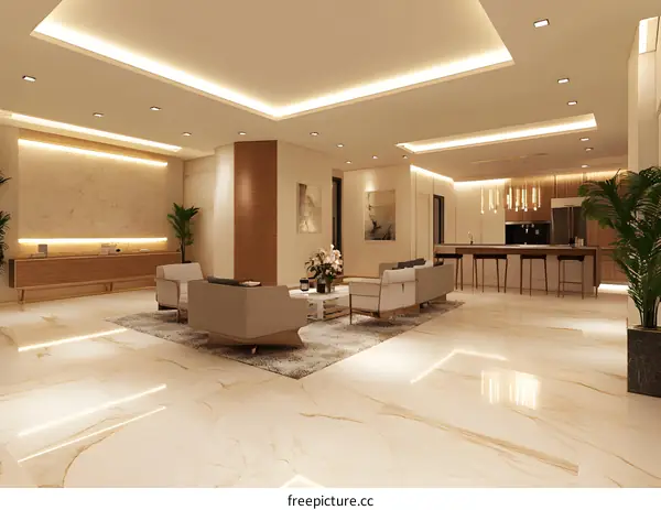 Modern Living Room Interior Design With Kitchen And Dining Area